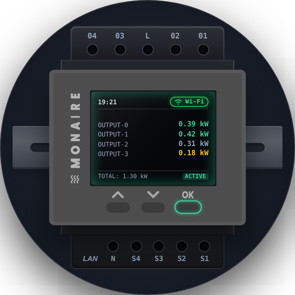 Monaire controller with the screen on (display active)